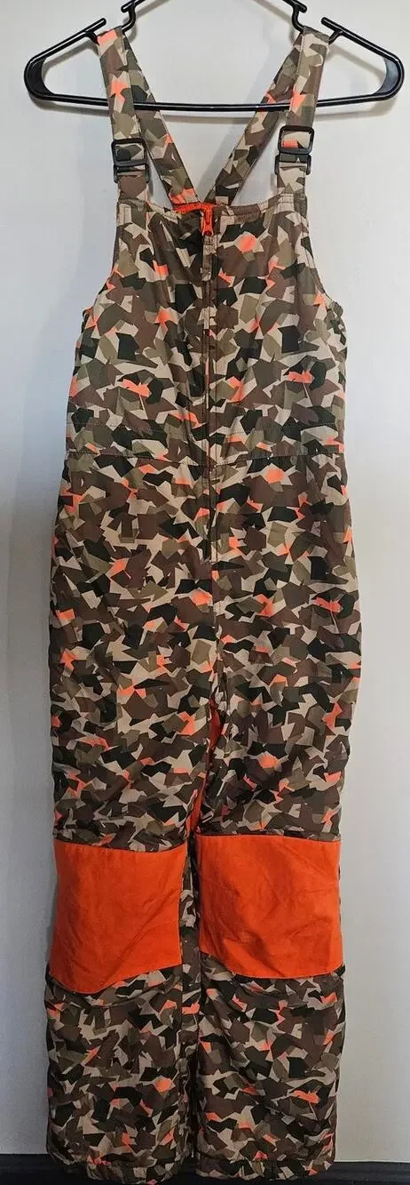 Kid's Lands End Iron Knee Insulated Winter Snow Bibs Camo Orange Hunting L 10-12